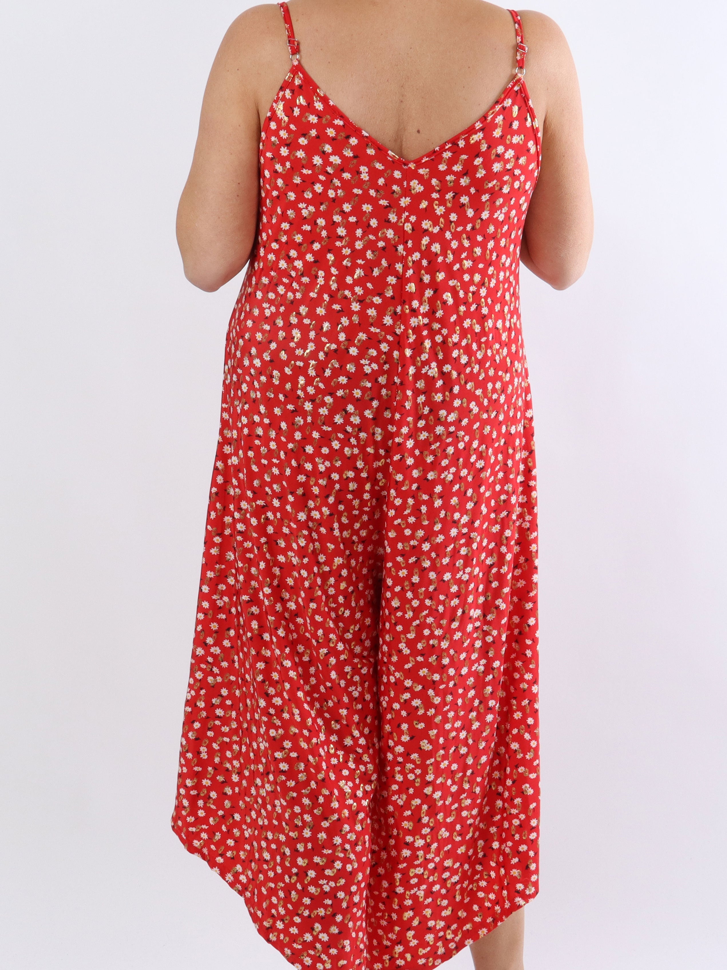 Felicia flower - Plus size byxdräkt med vida ben i stretchigt tyg - Rose